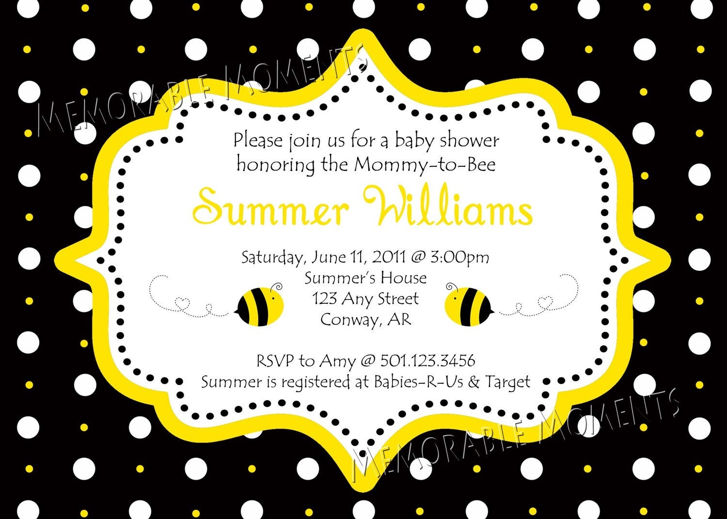 Custom Printable Bumble Bee Baby Shower or Party Invitation | Etsy