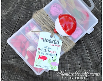 INSTANT DOWNLOAD Printable I'm Hooked On You Favor Tags - Happy Valentine's Day - Tackle Boxes with Candy - Memorable Moments Studio