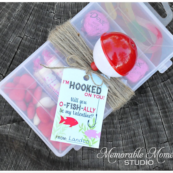 INSTANT DOWNLOAD Printable I'm Hooked On You Favor Tags - Happy Valentine's Day - Tackle Boxes with Candy - Memorable Moments Studio