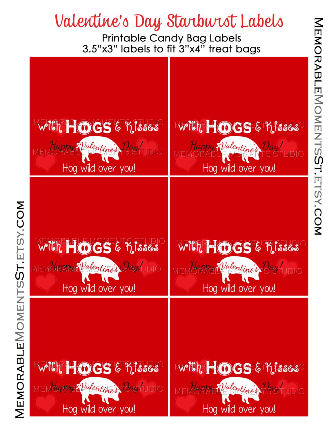 INSTANT DOWNLOAD Printable Valentine Hogs and Kisses Candy - Etsy