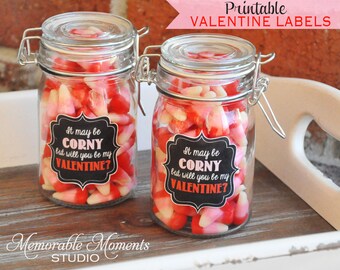 INSTANT DOWNLOAD Printable Chalkboard It may be Corny but will you by my Valentine Gift Tags - Memorable Moments