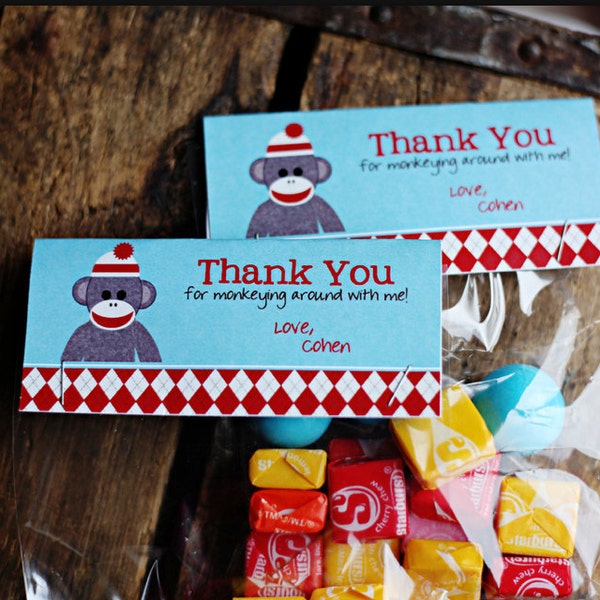 PRINTABLE CANDY BAG labels Sock Monkey Birthday Party Collection - Memorable Moments Studio