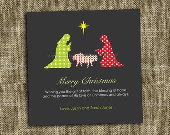 PRINTABLE CHRISTMAS CARD Modern Nativity Scene Christmas Card 5x5 - Memorable Moments Studio