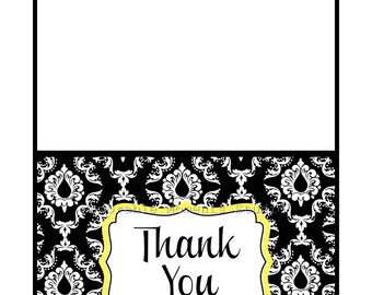 INSTANT DOWNLOAD - Printable 5x7 Folded Thank You Card - Elegant Black Damask Collection - Memorable Moments Studio