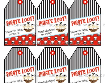 INSTANT DOWNLOAD Printable Favor Tags Pirate pARRRty Adventure - Pirate Loot - Memorable Moments Studio