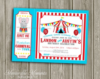 PRINTABLE INVITATIONS Carnival or Circus Party Celebration - Birthday Party - Red White and Blue Backgrounds - Memorable Moments Studio