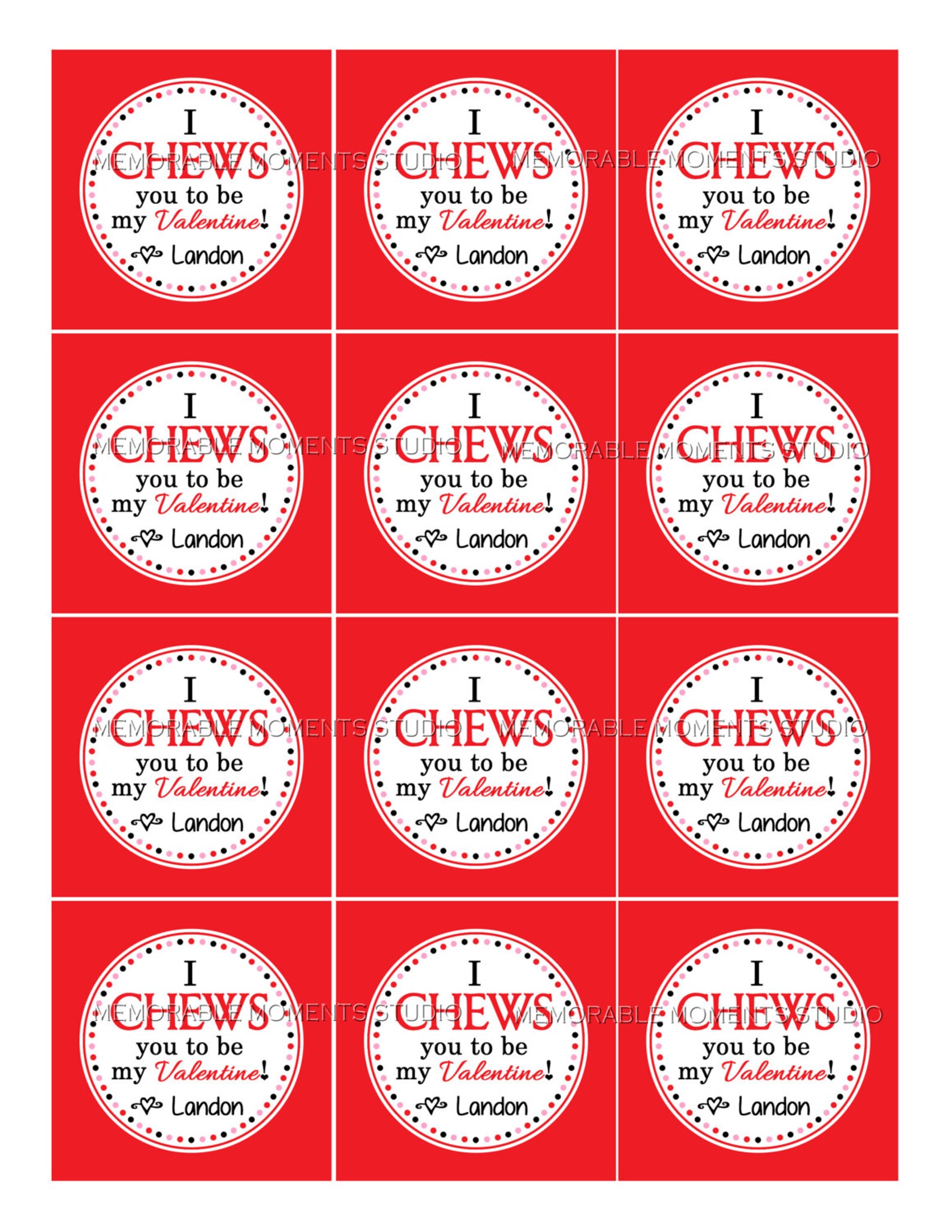 PRINTABLE VALENTINE I CHEWS You Tags or Stickers Bubble Gum | Etsy