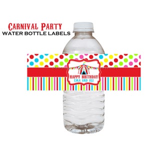 PRINTABLE WATER BOTTLE Labels Carnival or Circus Birthday Party ...