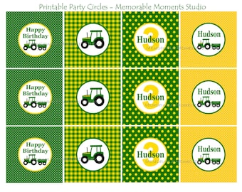 PRINTABLE PARTY CIRCLES Green Tractor or Farm Party - Memorable Moments Studio