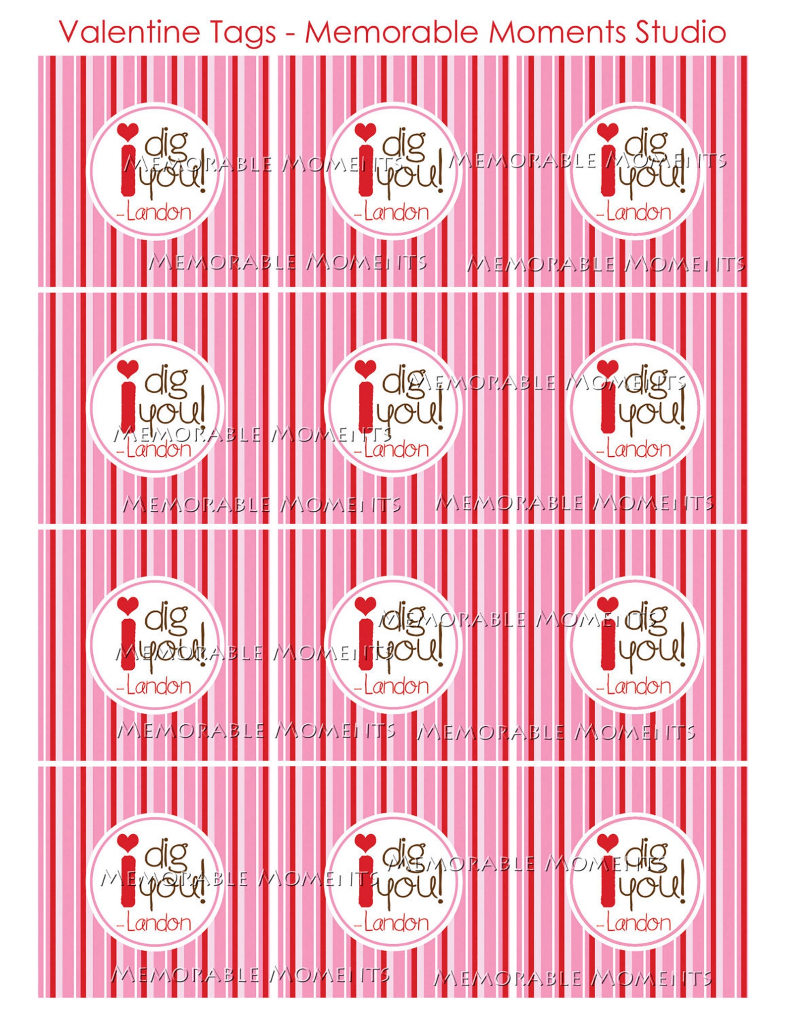 PRINTABLE FAVOR TAGS I Dig You Happy Valentine's Day - Etsy