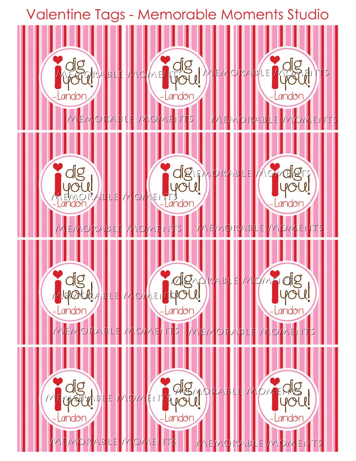 PRINTABLE FAVOR TAGS I Dig You Happy Valentine's Day - Etsy