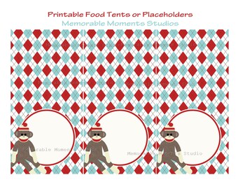 INSTANT DOWNLOAD - Printable Large Food Tents - Sock Monkey Party - Memorable Moments Studio