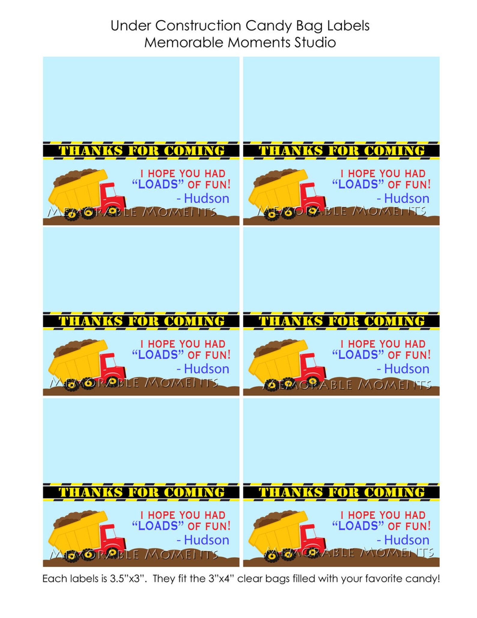 PRINTABLE CANDY BAG Labels Under Construction Collection Etsy