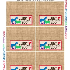 INSTANT DOWNLOAD Printable Treat Bag Labels Tiny Petting Zoo Farm or Petting Zoo Party Memorable Moments Studio image 2