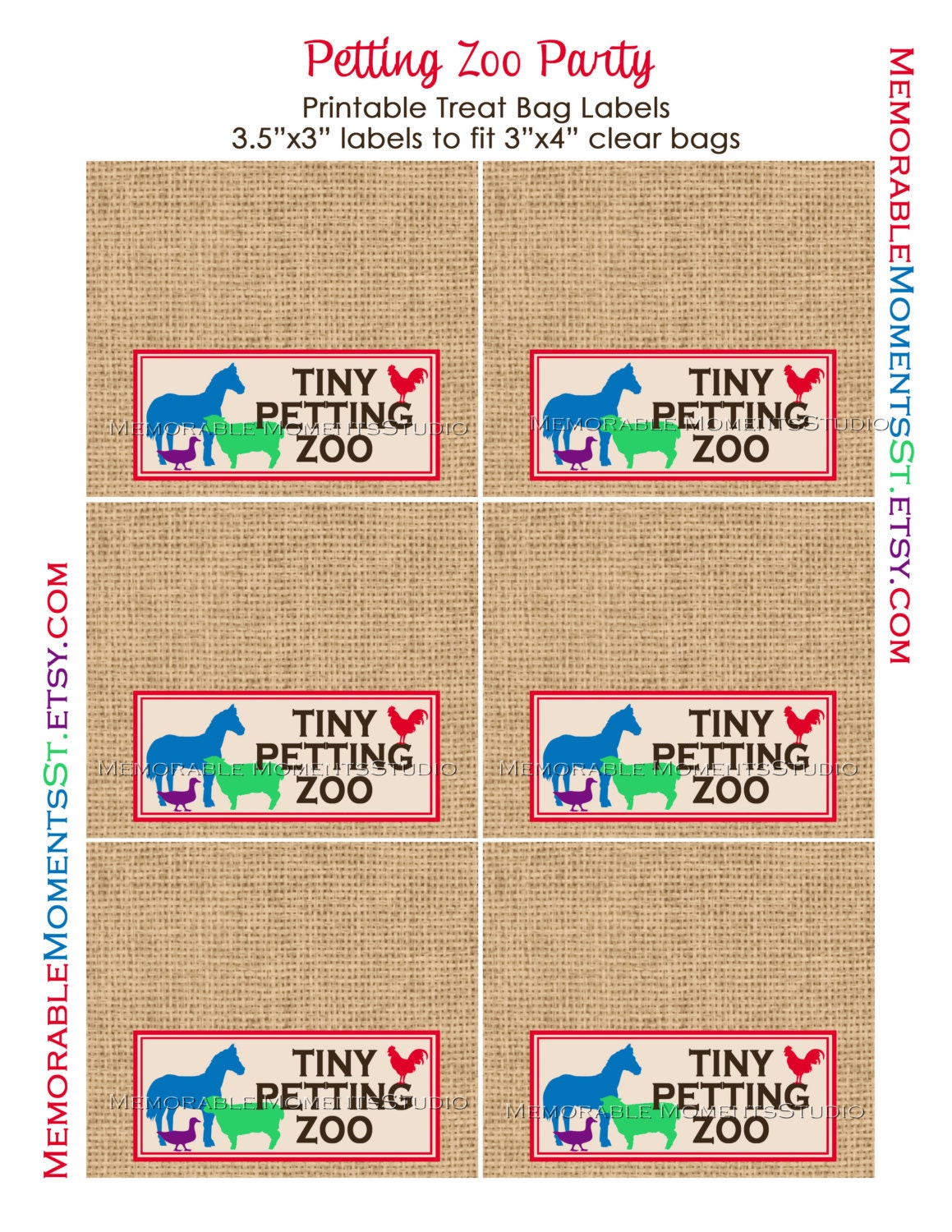 INSTANT DOWNLOAD Printable Treat Bag Labels Tiny Petting - Etsy