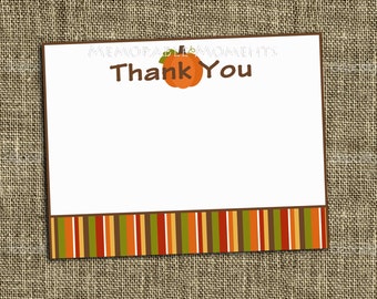 INSTANT DOWNLOAD - Printable 5.5"x4.25" flat Thank You Cards - Fall Festival or Party Collection with Pumpkin - Memorable Moments Studio