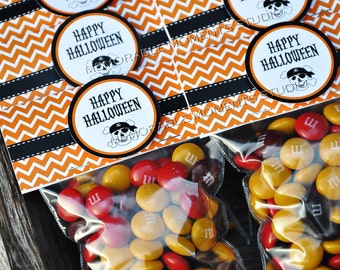 INSTANT DOWNLOAD - Printable Candy Bag Labels - Happy Halloween Party Collection - Orange Chevron background - Memorable Moments Studio