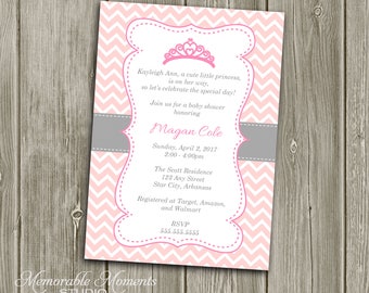 PRINTABLE INVITATIONS Chevron Princess Baby Shower or Birthday Invitation - Pink and Grey - Memorable Moments Studio