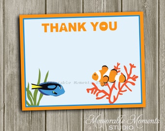 INSTANT DOWNLOAD - Printable 5.5"x4.25" flat Thank You Cards - Under the Sea or Fishing Party Collection - Memorable Moments Studio