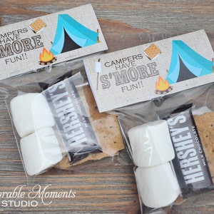 INSTANT DOWNLOAD Printable Bag Labels Camping Party Campers have Smores Fun fits 4x6 treat bags Memorable Moments Studio image 1