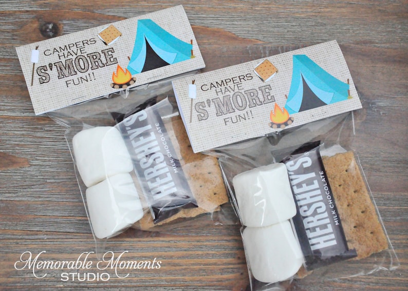 INSTANT DOWNLOAD Printable Bag Labels Camping Party Campers have Smores Fun fits 4x6 treat bags Memorable Moments Studio image 1