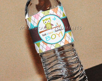 INSTANT DOWNLOAD Printable Water Bottle Labels Owl Baby Shower Collection - Memorable Moments Studio