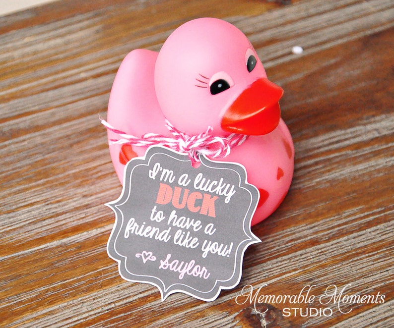 PRINTABLE VALENTINE TAGS Chalkboard I'm A Lucky Duck to have you as a Friend Gift Tags Personalized Memorable Moments image 1
