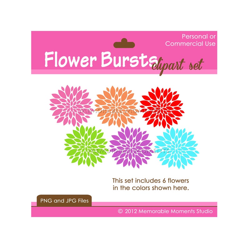 INSTANT DOWNLOAD Digital Clip Art set 6 Flower Bursts Personal and Commercial Use image 1