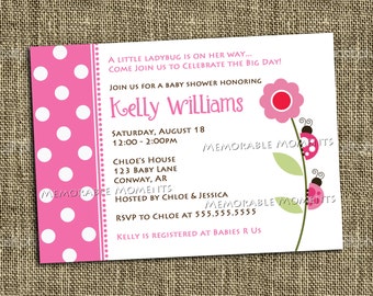 PRINTABLE INVITATIONS Pink Ladybug Invitation - Custom Printable - Memorable Moments Studio