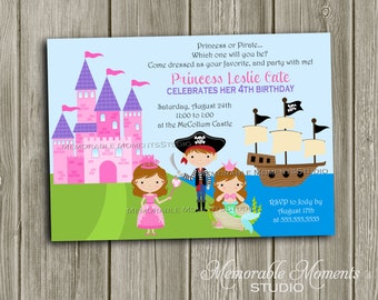 PRINTABLE INVITATIONS Princess and Pirate Birthday Party - Memorable Moments Studio