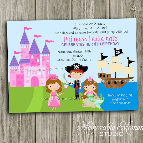 PRINTABLE INVITATIONS Princess and Pirate Birthday Party - Memorable Moments Studio