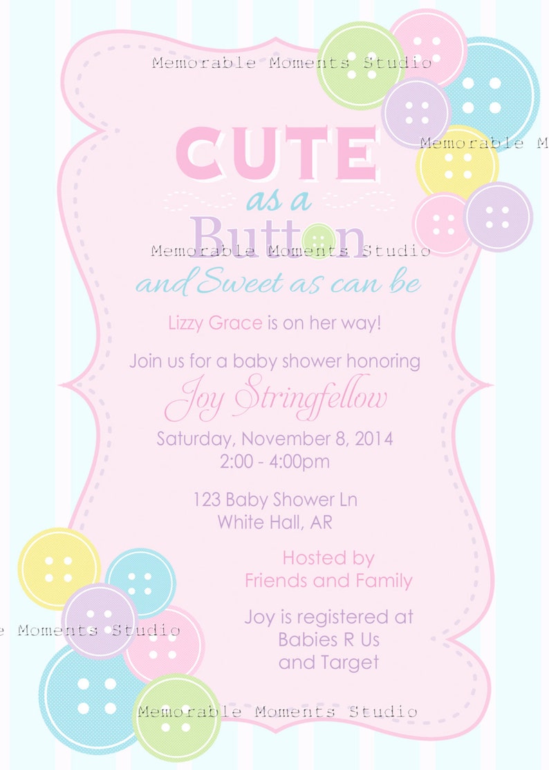 cute as a button baby shower invitations printable