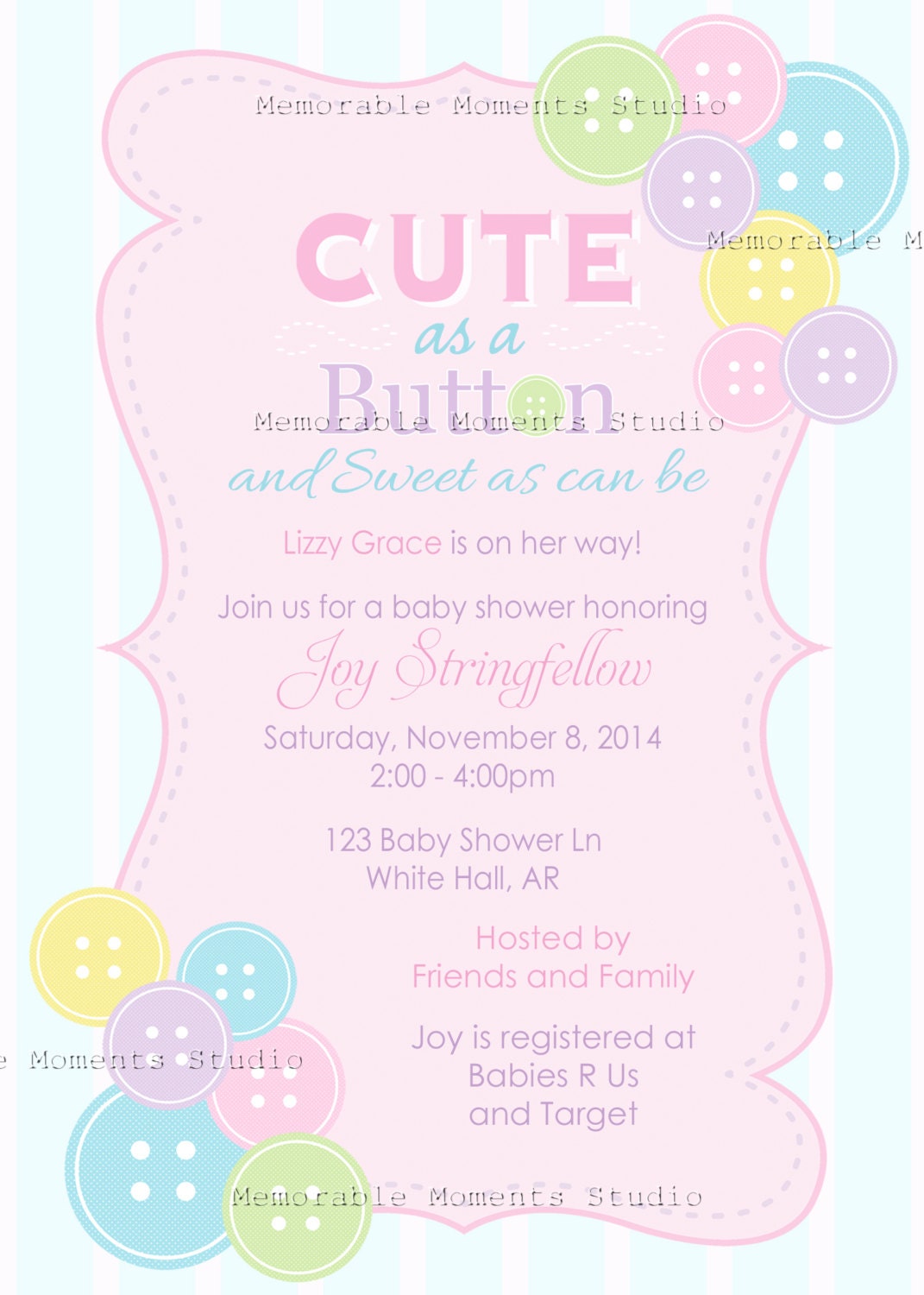 PRINTABLE INVITATIONS Cute as a Button Baby Girl Shower Etsy