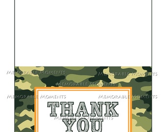 INSTANT DOWNLOAD - Printable 5x7 Folded Thank You Card - Camo Army Collection - Memorable Moments Studio