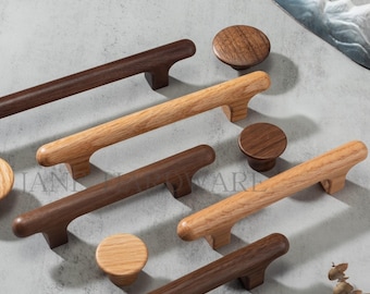 Natural Wood Drawer Pulls: White Oak & Black Walnut Kitchen Handles,Minimalism Cabinet knob