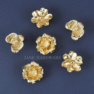Nordic Flower Drawer knobs, Gold floral Dresser Knobs, Solid Brass Cabinet Pulls Home Decor