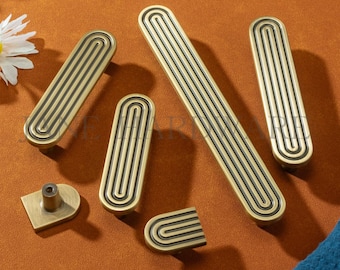 Art Decor Fingerprint Handle: Matte Gold & Antique Bronze Drawer Knobs, Solid Brass Cabinet Hardware