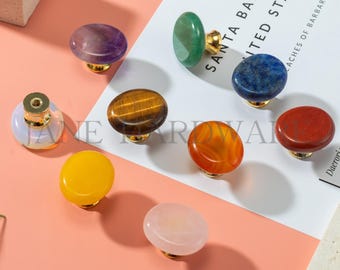 Natural Crystal Stone Cabinet Knob: Mini Oval Dresser Drawer Pull