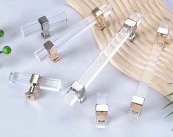 Customizable Acrylic Drawer Pulls,Clear Square Dresser Knob,Silver Gold Kitchen Cabinet Handle
