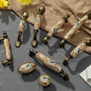 Keramik Schubladenknauf, Vogel Blumen Knauf, Vintage Schrankgriff