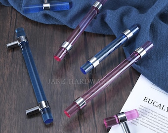 Adjustable Acrylic Drawer handles,Blue Pink Dresser Knob,Silver Chrome Kitchen Cabinet Pulls