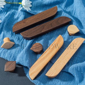 Natural Solid Wood Drawer Pulls, Minimalism Oak Black Walnut Dresser Knobs,Cabinet Knobs Handles