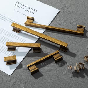 Antique Brass Cabinet Pulls for Kitchen, Drawer, Dresser, Wardrobe, Minimalist Square Knobs