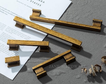 Antike Messingschrankknäufe für Küche, Schublade, Kommode, Kleiderschrank, minimalistische quadratische Knöpfe