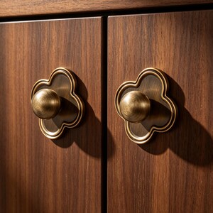 Minimalist Clover Drawer Knob with Backplate,Silver Bronze Nickel Kitchen Cabinet Pulls,Cupboard Handles