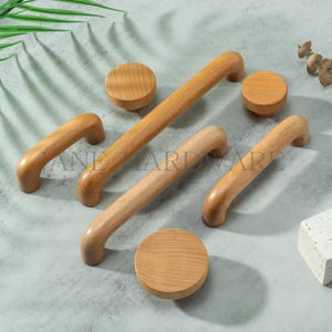 Solid Beech Wood Cabinet Handles, Minimalist Dresser Drawer Pulls knobs, Modern Furniture Hardware