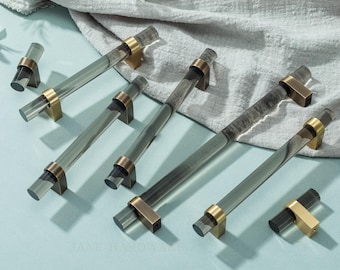 Adjustable Grey Acrylic Drawer handles,Antique Bronze Cabinet Pulls,Solid Brass Kitchen knob