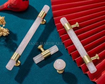 Light Pink Crystal Drawer Pulls, Kitchen Door Handles,Natural White Crystal Stone Dresser Knob