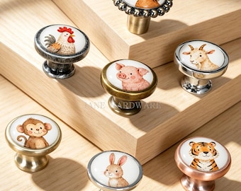 Nursery Animals Drawer Knobs,  Home Decor Kids Dresser Pulls, Kitchen Cabinet Hardware