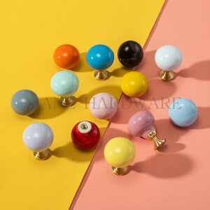 Tiradores de cerámica con forma de bola de caramelo de colores, tiradores redondos modernos, tiradores minimalistas para armarios